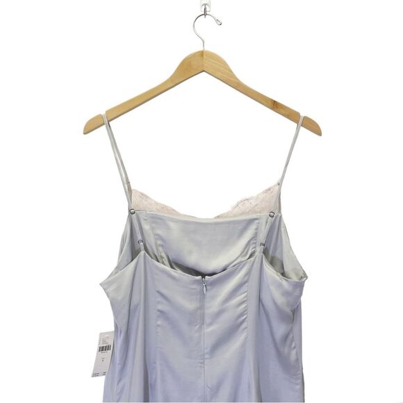 NWT Anthropologie Lace-Trimmed Asymmetrical Midi Slip Dress Gray Pink Size 8 NEW - Picture 8 of 16